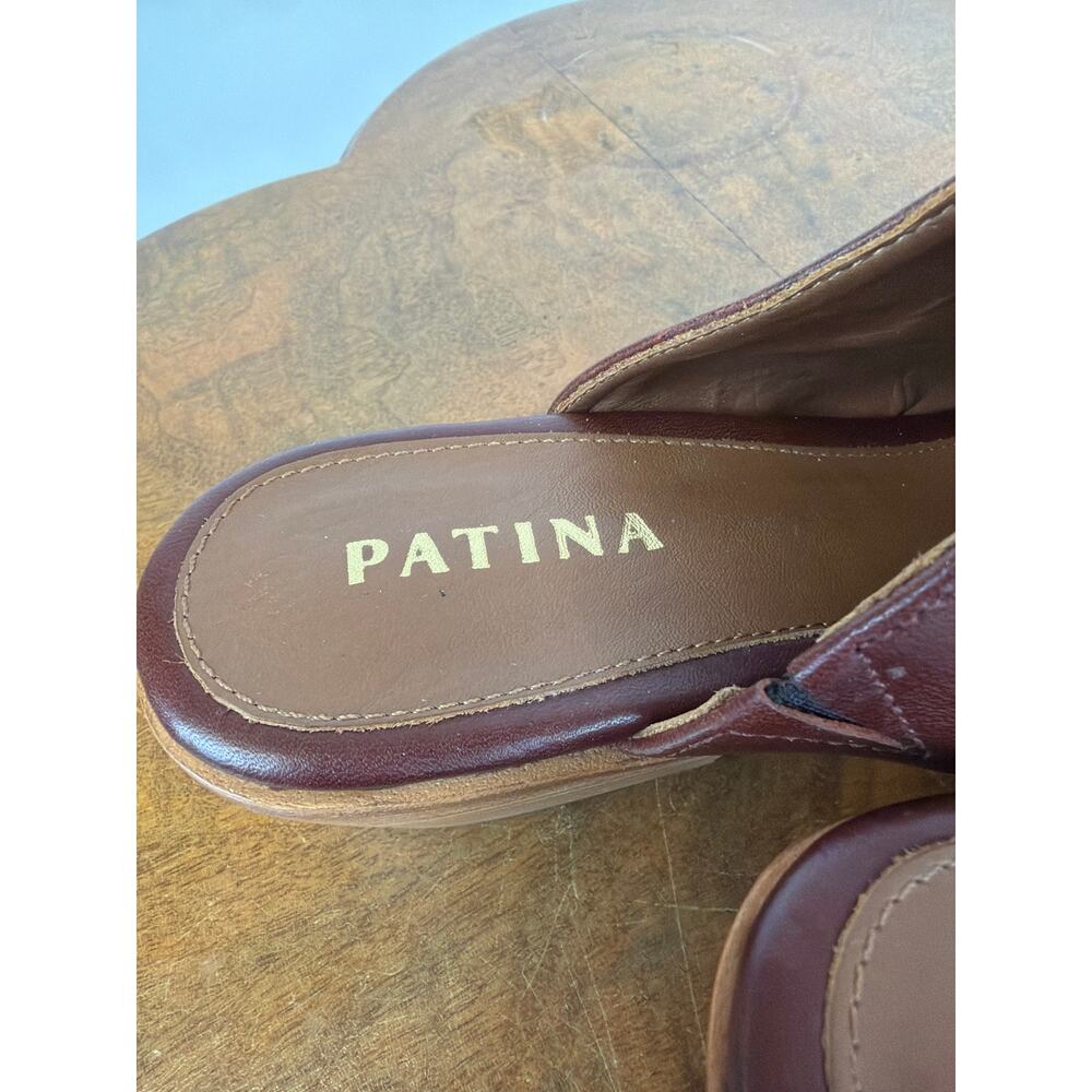 Patina Portland Leather Brown Leather Stacked Heel Mules Size 5.5 Mexico - Picture 8 of 11